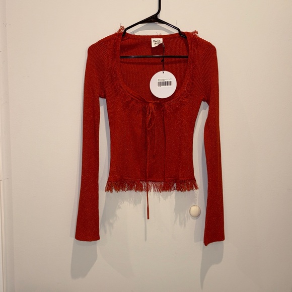 Women's Orange Tie-Front Sweater - Picture 4 of 5